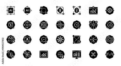 Versatile Icons of Innovation: A comprehensive set of versatile icons, symbolizing the dynamic landscape of modern technology and innovation, designed for versatile applications. 