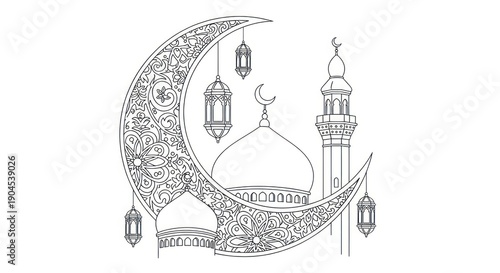 Islamic crescent moon lanterns mosque.
