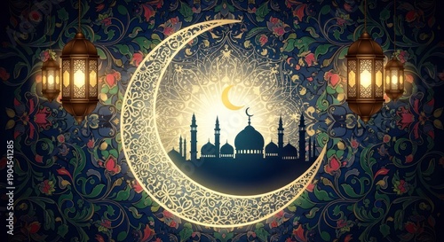 Ramadan Crescent Moon Mosque Silhouette.