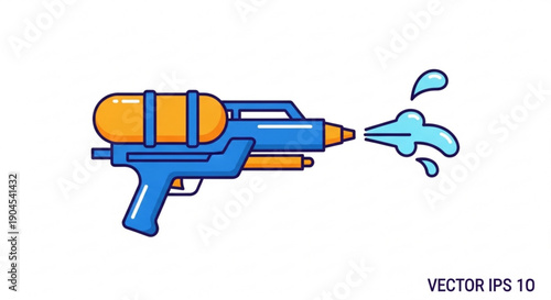 Water Gun Shooting Water on White Background, Vector Illustration