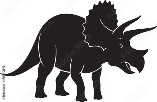 Black silhouette of a triceratops dinosaur with white outline on a white background