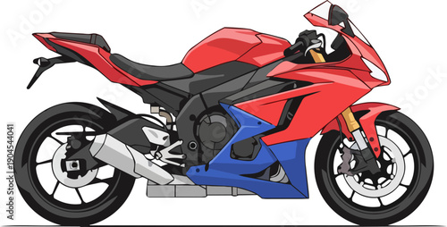 Dynamic Red and Blue Sport Motorcycle on a White Background - A Sleek Two-Wheeled Machine