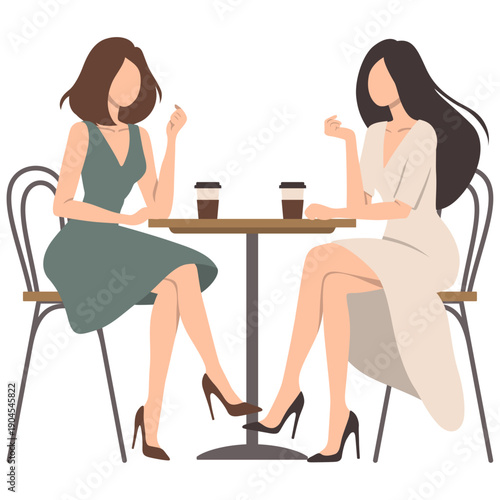 Girl Friends Talking and Drink Coffee. Tea Time.