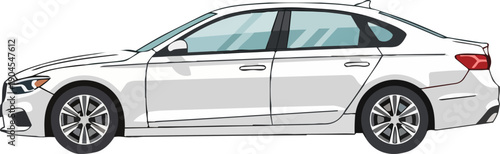 A crisp and clean vector illustration of a modern white sedan, highlighting its contemporary design and symbolizing the concept of personal transportation and urban travel