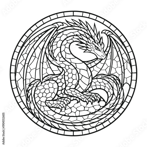 Dragon Mosaic Illustration in Stained Glass Fantasy Style