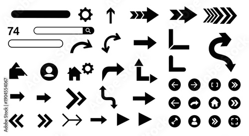 A vector collection of various navigation symbols and icons for user interface design elements and directional arrows