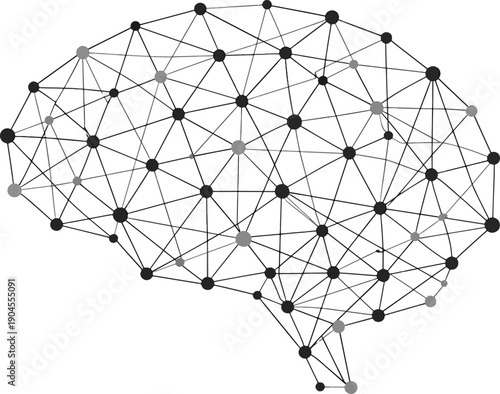 Abstract digital human brain network connection vector illustration, artificial intelligence and machine learning concept