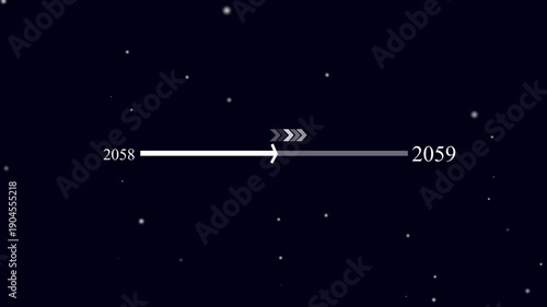 Motion graphic digital progressing  bar from 2058 to 2059 symbolizing future planning, strategic transition, innovation, and growth with focus on leadership, success, and business development.,4k 