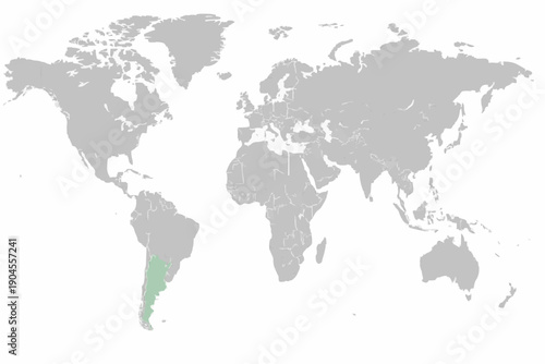 Full 2D World Map Vector with Argentina Highlighted in Light Blue - Professional South America Geography