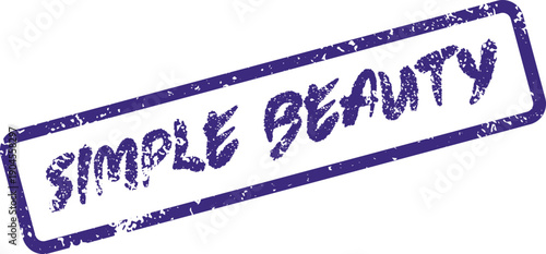 Rustic purple rubber stamp impression displaying the inviting phrase SIMPLE BEAUTY for cosmetic and lifestyle products