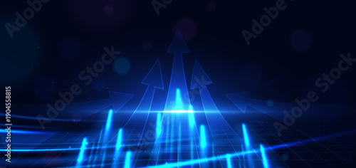 Abstrct arrow up light blue vertical on dark background. Technology hitech communication network concept.