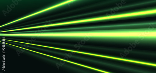 Abstract hi speed green glowing diagonal on dark background.