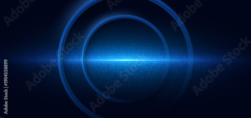 Futuristic circle frame with light curve glowing and square pattern decor on dark background.