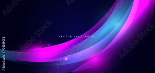 Hi-speed blue neon pink beams curve rays on dark blue background. Speed motion moving concept.