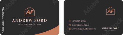 Copper Crest Monogram Business Card Template – Luxury Black & Terracotta Design