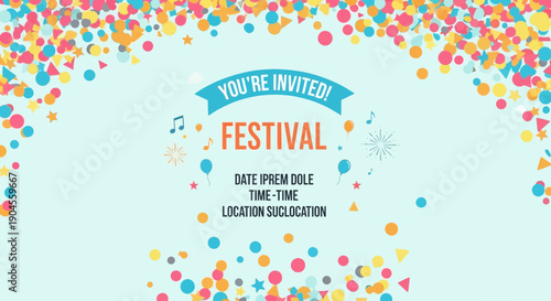 Festival Invitation with Confetti and Balloons