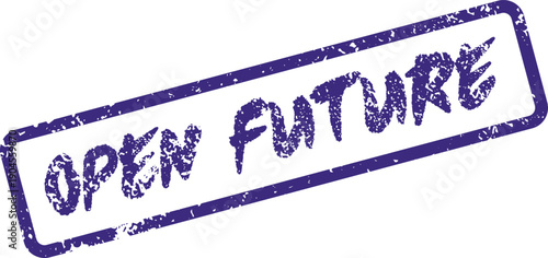 Purple textured rubber stamp with Open Future text indicating possibilities and bright tomorrows