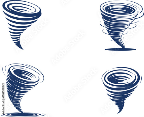 Four dark blue tornado on white background storm weather
