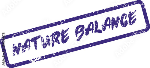 NATURE BALANCE purple distressed rubber stamp signifying environmental harmony and ecological equilibrium