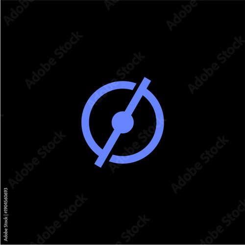 Modern Minimalist Blue Compass Symbol on Black Background