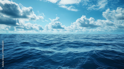 Blue sky over calm sea. Blue sea and sunny sky on horizon over calm water