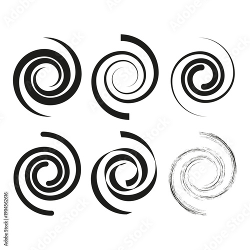 Swirl icon set. Black vortex symbol. Spiral motion Vector. Round curve sign.