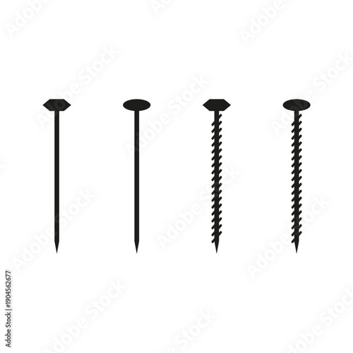Metal nail icon. Construction spike symbol. Steel fastener Vector. Carpentry tool