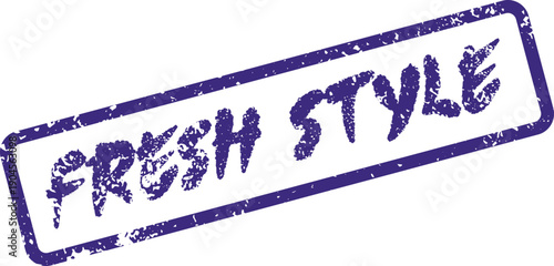 Distinctive Fresh Style text in a textured purple rubber stamp for modern fashion