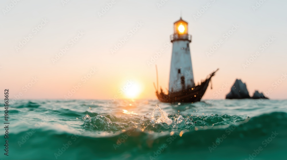custom made wallpaper toronto digitalA striking image of a lighthouse standing proud against the backdrop of a beautiful sunset over the ocean, capturing themes of guidance and safety amid nature's vast beauty.