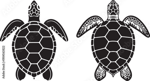 Black Sea Turtle Silhouettes Set, Marine Life Vector Illustrations for Beach Logos and Tropical Decor