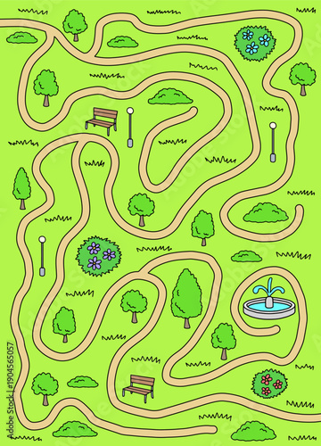 Park maze graphic color vertical sketch illustration vector 