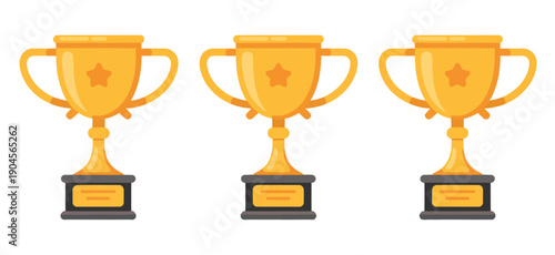 Trophy Cup in Flat Style Set, Vector Icon Collection Featuring Award Cups, Achievement Symbols, Medals, and Recognition Graphics for Competitions, Sports, and Celebrations.