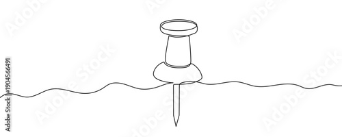 Push pin in line art style. Minimalist drawing of office stationery made in a continuous line. Vector illustration.