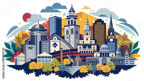 Very beautiful double exposure composition featuring iconic Connecticut landmarks blended with grayscale textures, creating a modern artistic interpretation of regional identity.