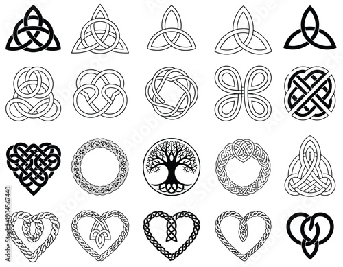 Celtic Symbol Collection, Includes Decorative Knots, Tribal Signs, and Ancient Patterns for Tattoo Design, Sandblasting, Plotter, Laser Cutting, and Craft Applications.