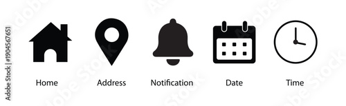 Contact icons for Home, Address, Notification, Date and Time resume, business card, cv, visiting card.
