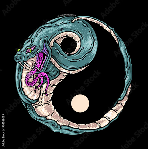 yin yang symbol snake blue sea