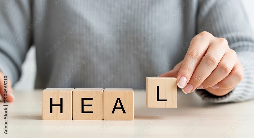 Naklejka premium Wooden Blocks Spelling Out the Word Heal.