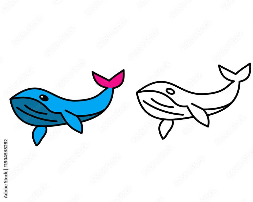 Obraz premium W for whale coloring page for kids.education preschool kids.whale vector doodle ..eps