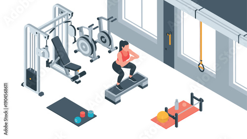 Isometric home gym setup with equipment and exercise area for fitness enthusiasts