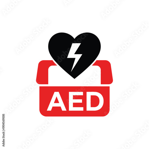 Automated external defibrillator aed icon with heart and lightning bolt on for medical emergency response