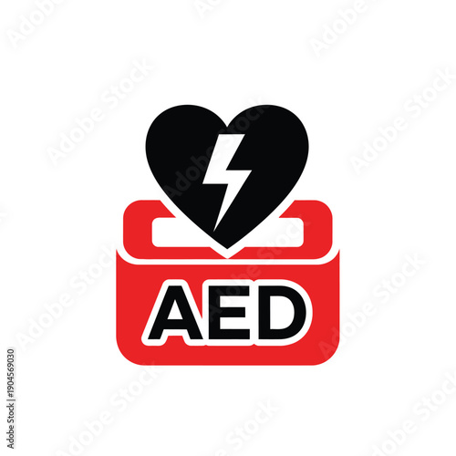 Automated external defibrillator aed device with heart and lightning bolt symbol on for medical emergency response