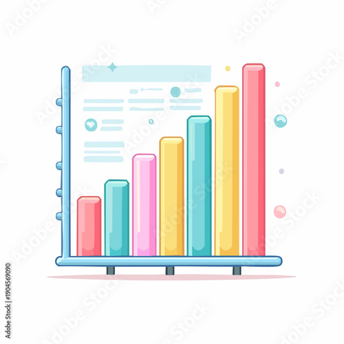 cute pastel flat illustration of business chart or graph, office analytics, pastel colors, thick rounded outline, kawaii style