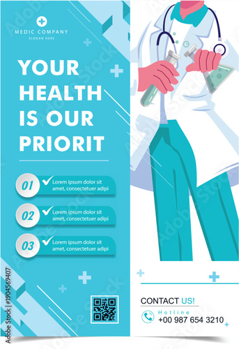 Medical Healthcare Banner Template with Doctor Character and Professional Services List