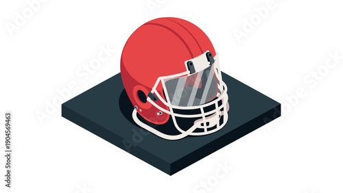 Isometric red american football helmet on display stand