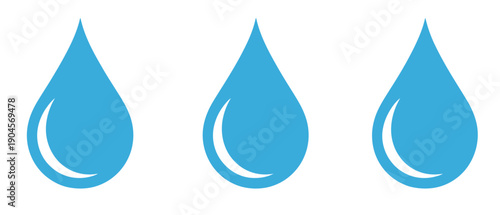Water Drop Shape Vector Set, Blue Water and Oil Drops in Flat Style, Isolated on White Background, Ideal for Liquid, Environmental, and Design Graphics.