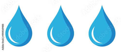Water Drop Vector Collection, Blue Droplets and Oil Drop Icons in Flat Style, Isolated on White Background for Stock Design, Environmental Graphics, and Creative Projects.