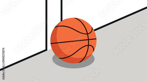 Vibrant basketball in corner with minimalist artistic shadow