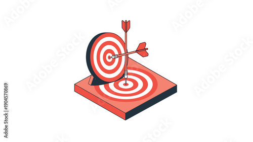 3d isometric red target with arrow: precision and goal concept art