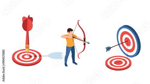 Isometric archer target practice scene with arrows and bullseye